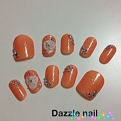 オレンジラメのブライダルネイルチップ