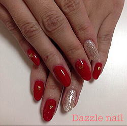 真っ赤とシルバーの艶ネイル