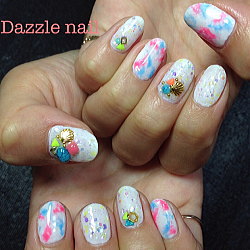 夏マーブルジェルネイル