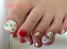 赤とゴールド、白とカラフルストーンで夏らしいフットジェルネイル